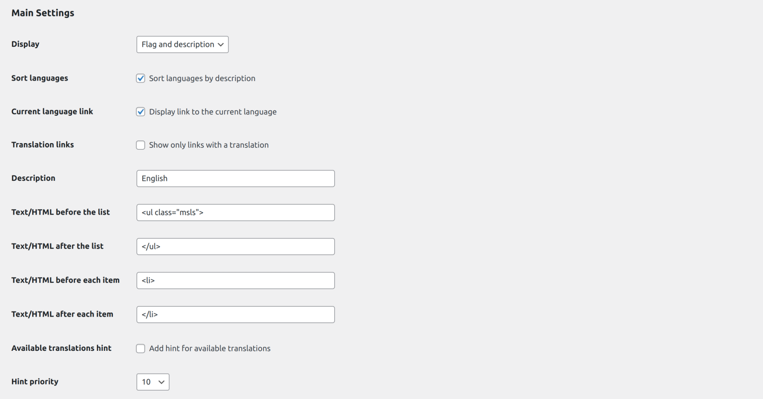 Plugin configuration - Multisite Language Switcher